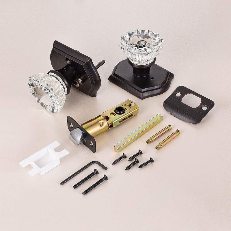 CLCTK Crystal Glass Door Knobs Interior with Lock, Vintage Privacy Door Knob for Bedroom Bathroom, Oil Rubbed Bronze - Image 2